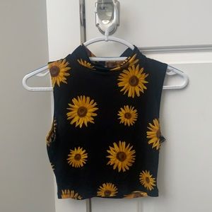Black sleeveless sunflower crop top